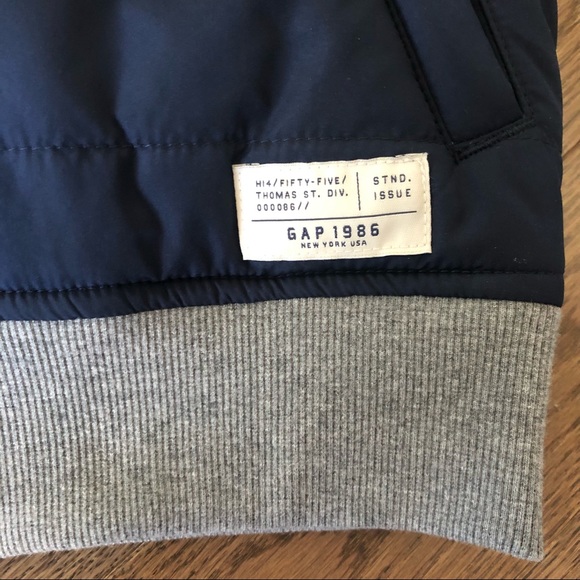 GAP Boys Jacket Puffer Vest Hoodie - 2 in 1 Fooler Zip Up Coat - Navy & Grey - Picture 4 of 7